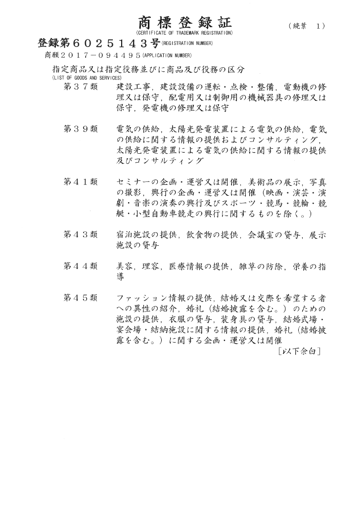 「BLD」商標登録証